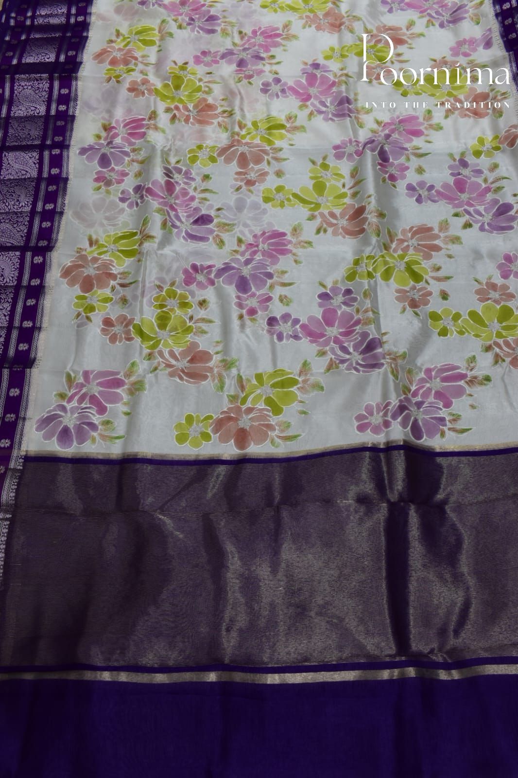HALF WHITE- PURE BANARASI APPLIQUE WORK SAREE