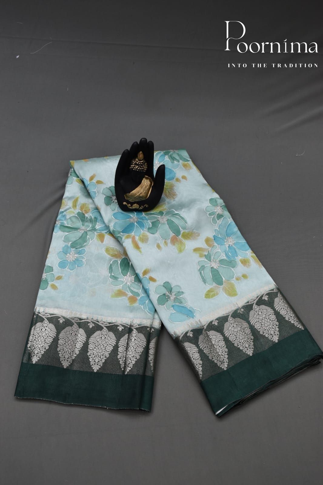 WATER BLUE- PURE BANARASI APPLIQUE WORK SAREE