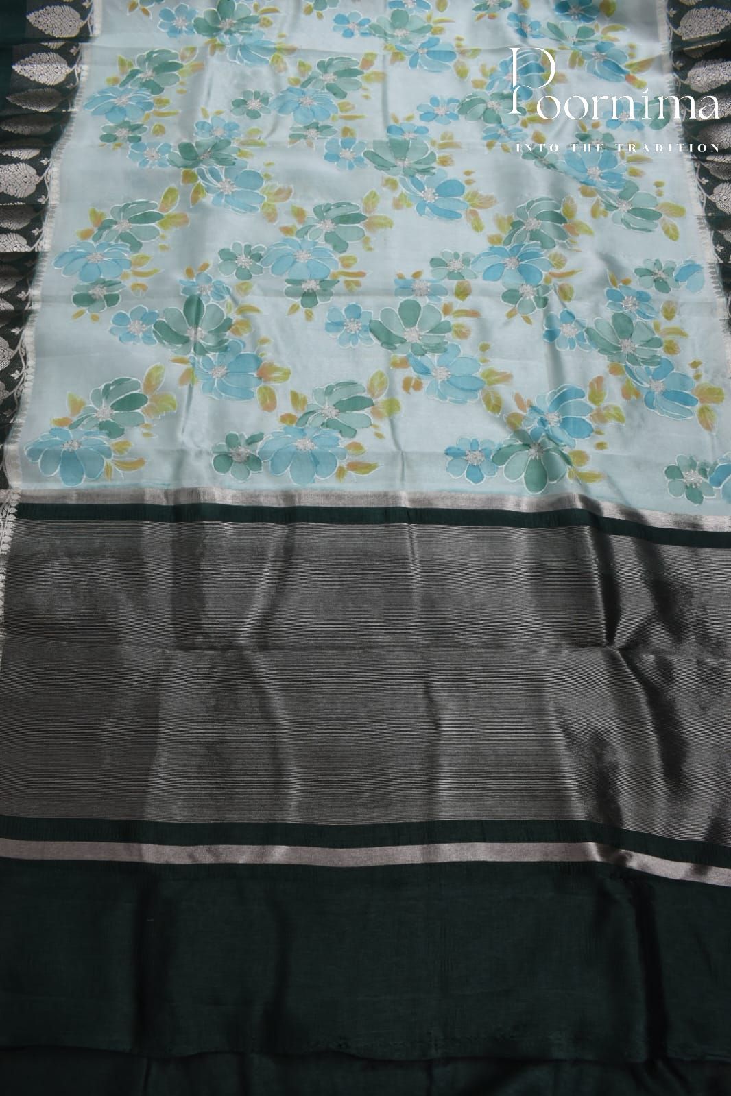 WATER BLUE- PURE BANARASI APPLIQUE WORK SAREE