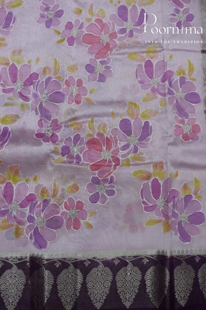 LIGHT PINK-PURE BANARASI APPLIQUE WORK SAREE