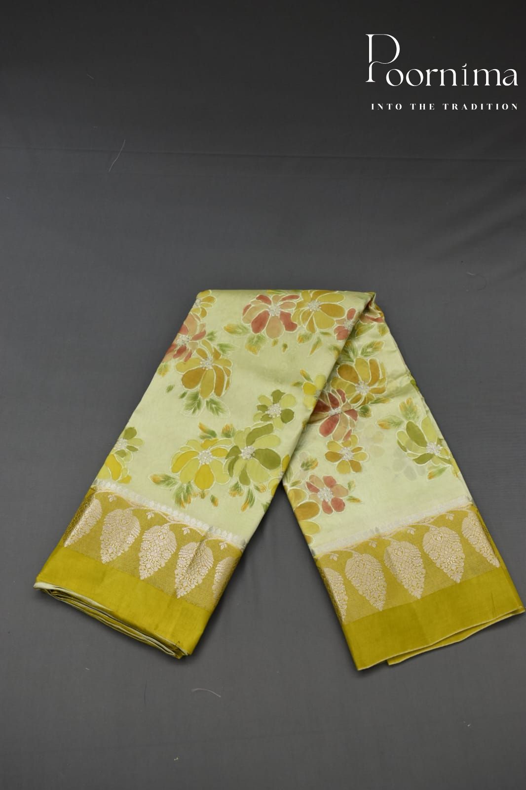 LIGHT PARROT GREEN- PURE BANARASI APPLIQUE WORK SAREE