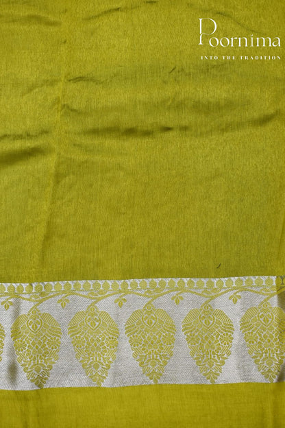 LIGHT PARROT GREEN- PURE BANARASI APPLIQUE WORK SAREE