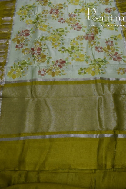 LIGHT PARROT GREEN- PURE BANARASI APPLIQUE WORK SAREE