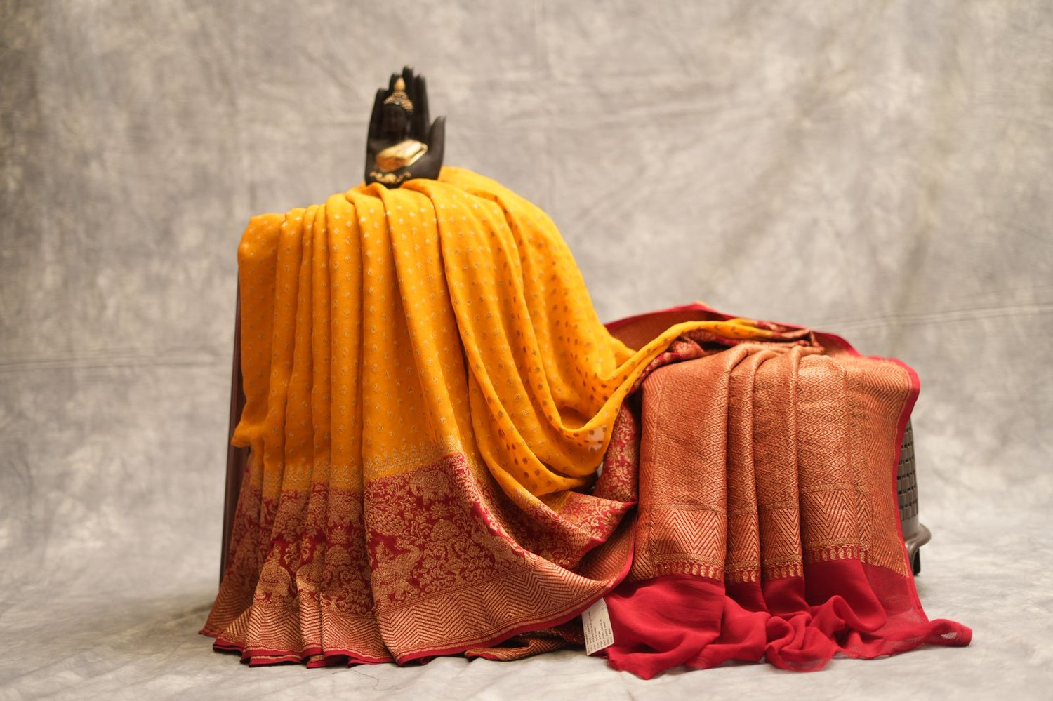 KHADDI GEORGETTE SAREE-  MUSTARD YELLOW