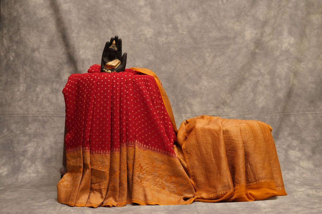 KHADDI GEORGETTE SAREE-RED