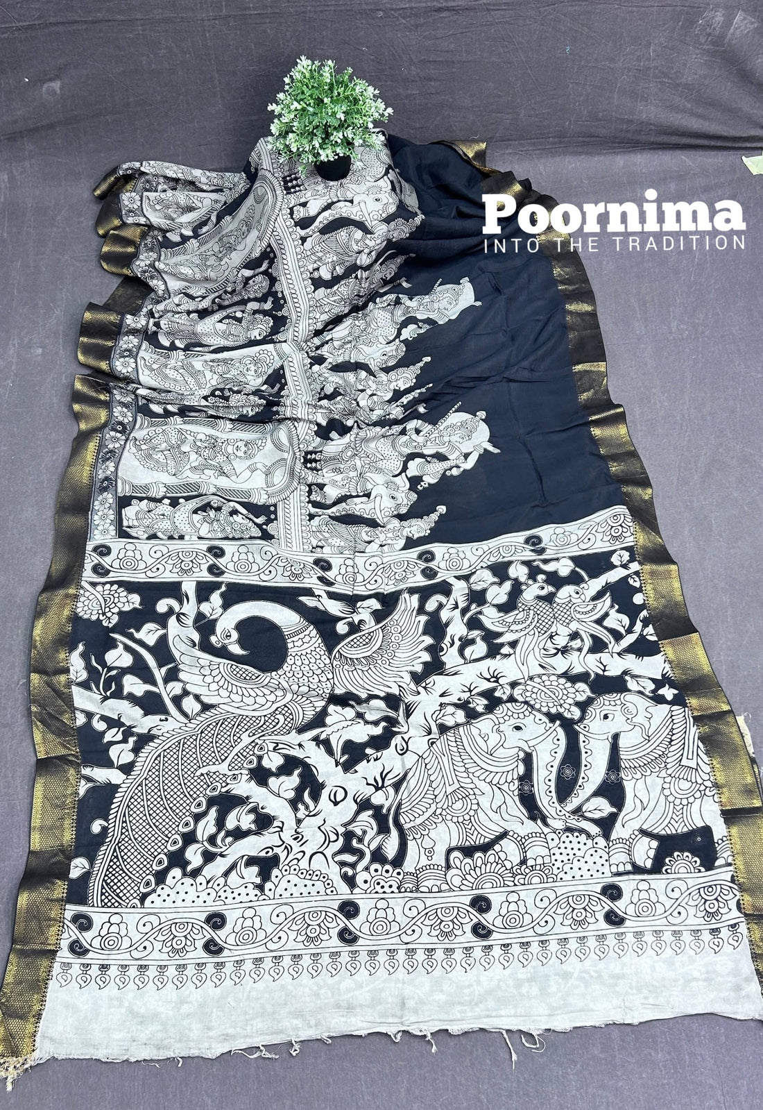 CHENURRI SILK KALAMKARI PRINT WITH SMALL ZARI BORDER