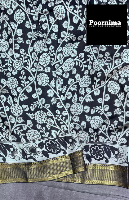 GAJI SILK AND LIGHT GREEN SILVER BODY KALMAKARI PRINTS
