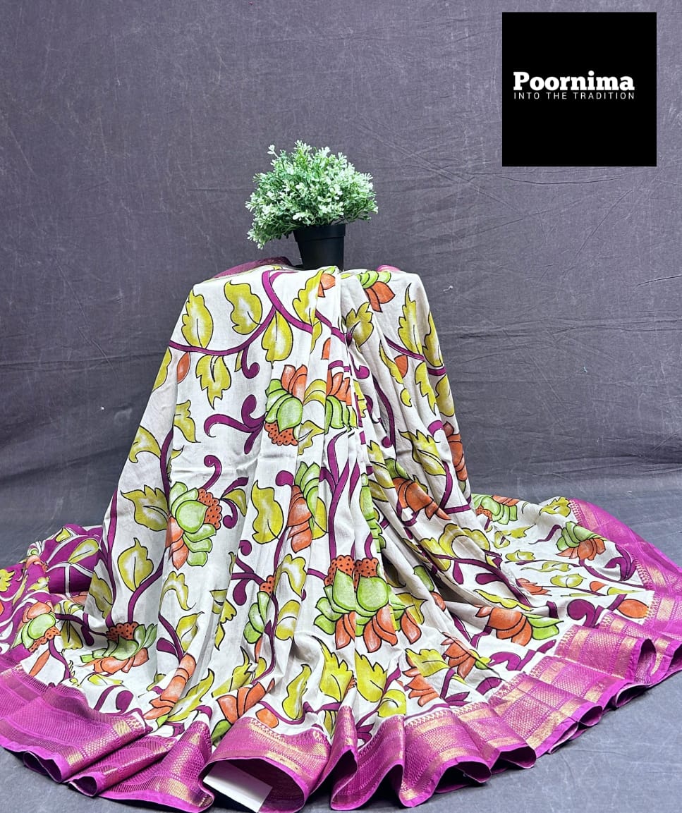 KADHI  THUSER FABRIC PINK AND YELLOW COMBINATION WITH CREAM COLUR BODY