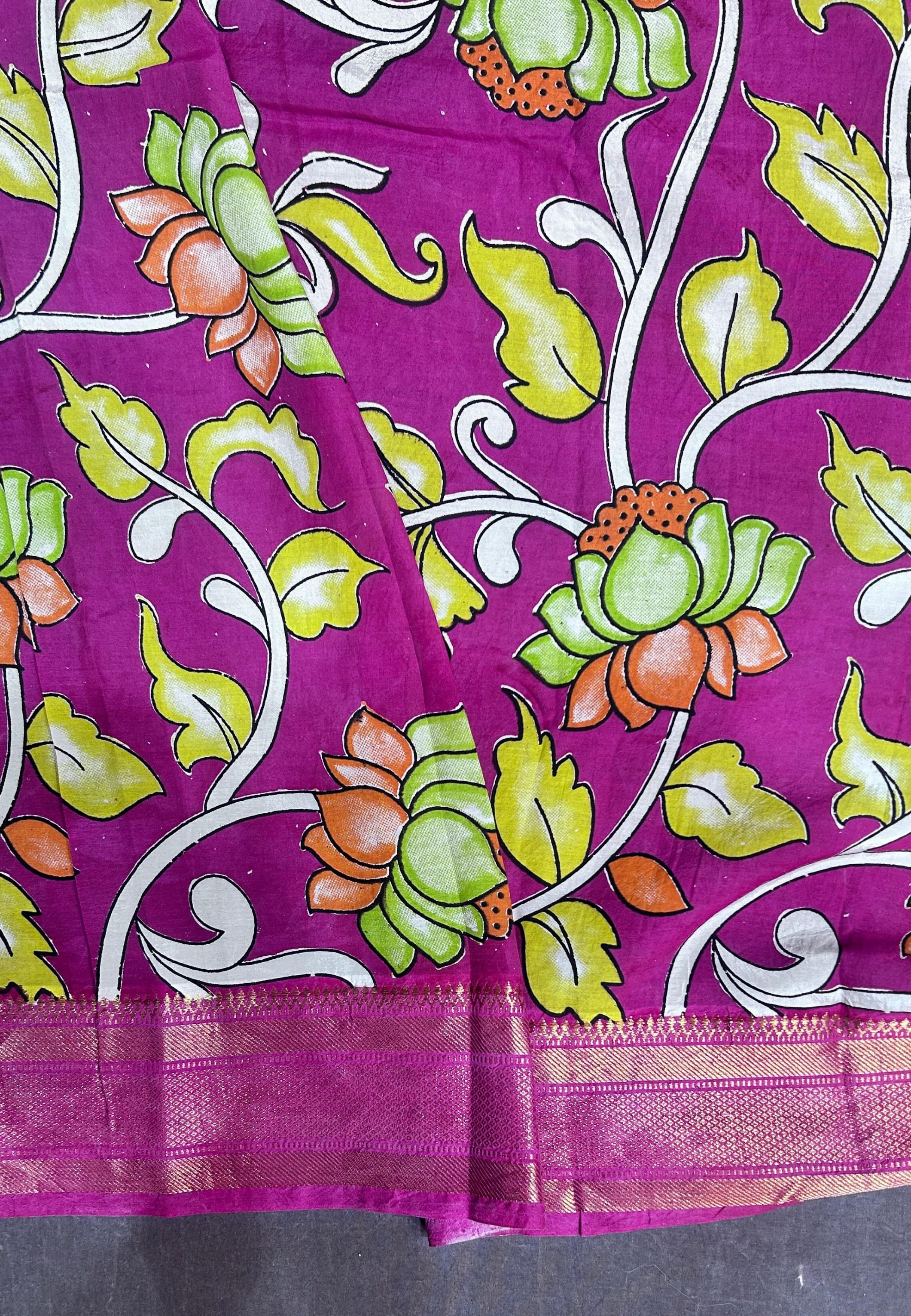 KADHI  THUSER FABRIC PINK AND YELLOW COMBINATION WITH CREAM COLUR BODY