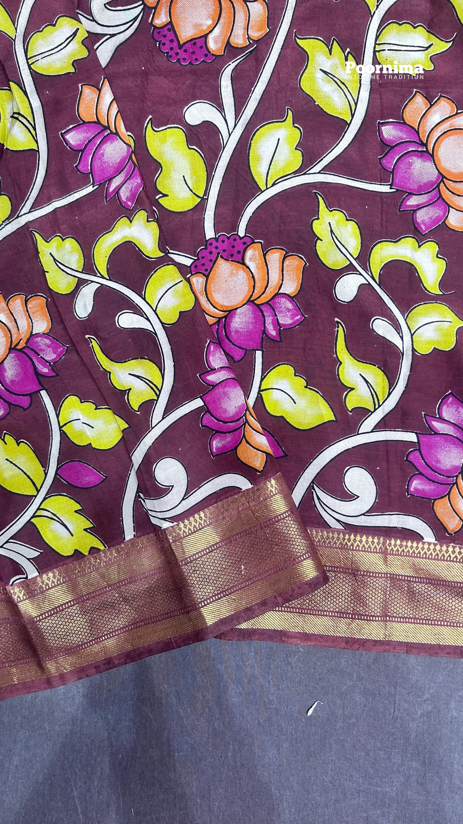 KADHI THUSEER YELLOE AND PINK WITH KALAMAKARI PRINTS GOLD JERRY BORDER