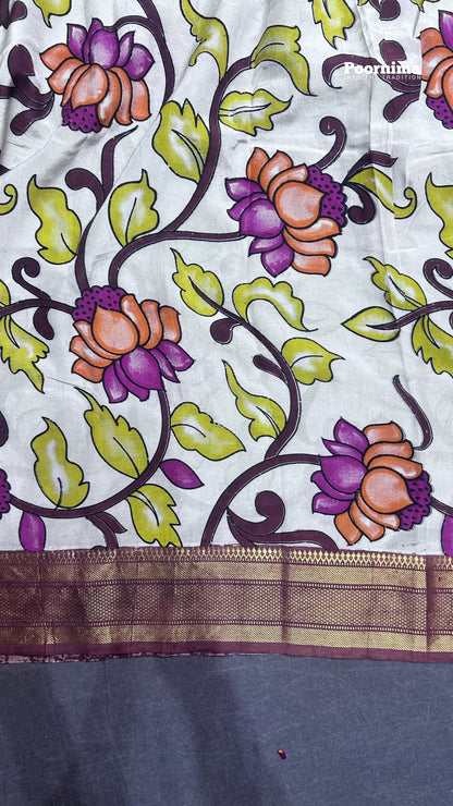 KADHI THUSEER YELLOE AND PINK WITH KALAMAKARI PRINTS GOLD JERRY BORDER