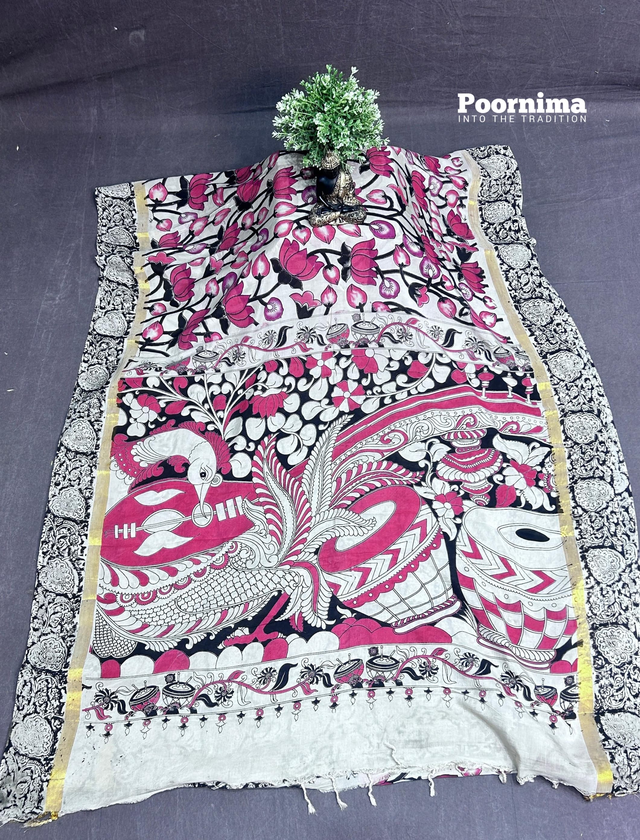 RED AND BLACK&amp;PINK COLUR COMBINATION AND KALAMKARI PRINTS AND KADII BORDER