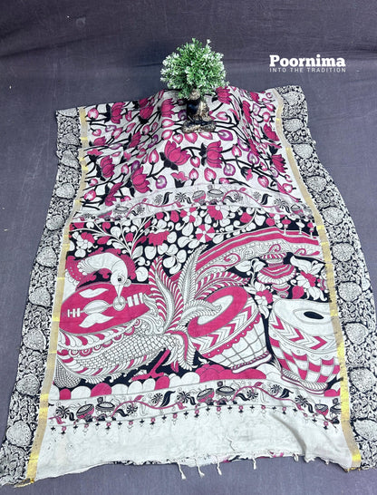 RED AND BLACK&amp;PINK COLUR COMBINATION AND KALAMKARI PRINTS AND KADII BORDER