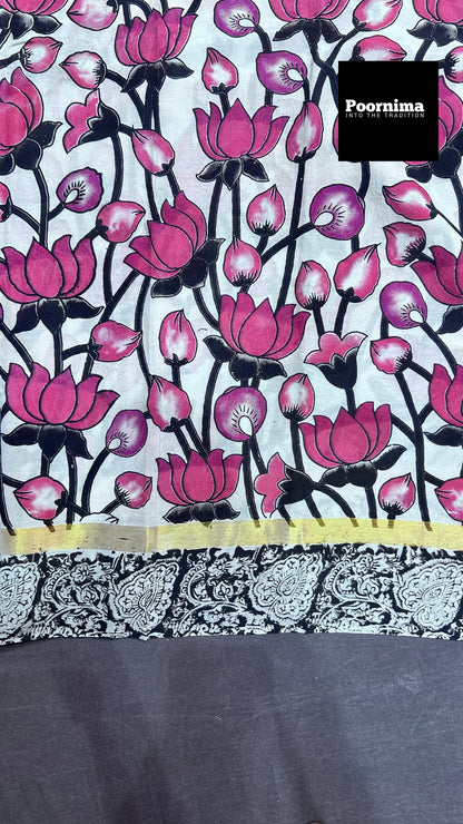 RED AND BLACK&amp;PINK COLUR COMBINATION AND KALAMKARI PRINTS AND KADII BORDER