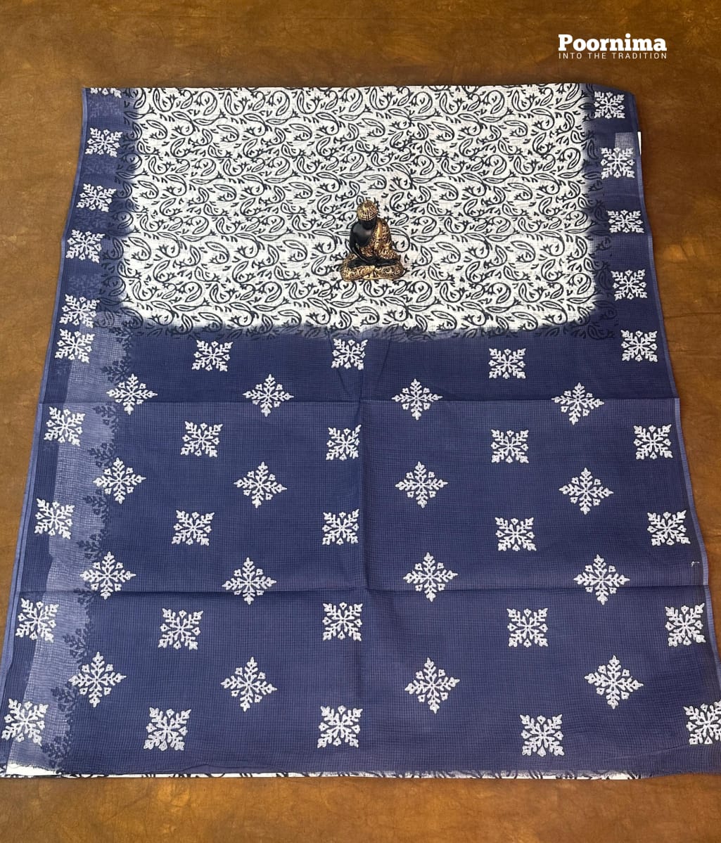 MUNGA KOTA WHITE AND LIGHT BLUE COLUR COMINATIO0N ALL OVER SAREES WITH BLACK DESIGN
