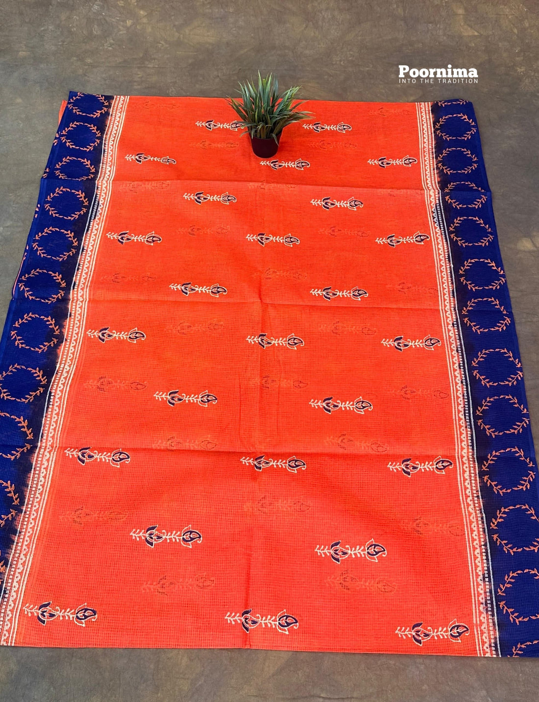 ORANGE AND NAVI BLUE MUNGA COTTON ALLOVER PRINTS