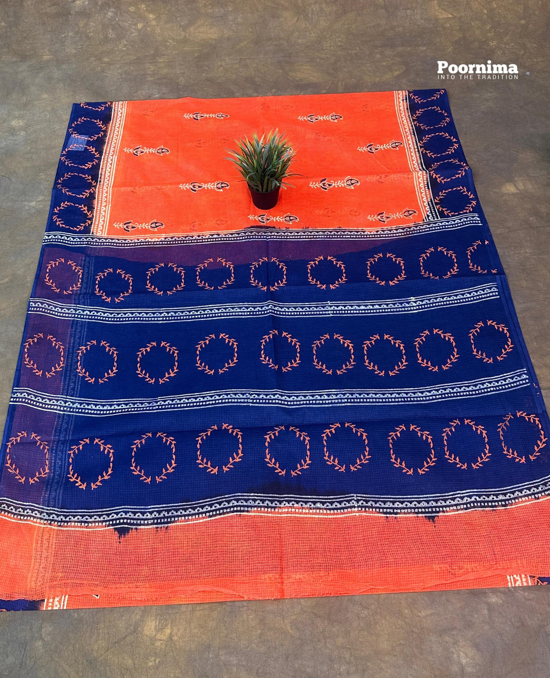 ORANGE AND NAVI BLUE MUNGA COTTON ALLOVER PRINTS