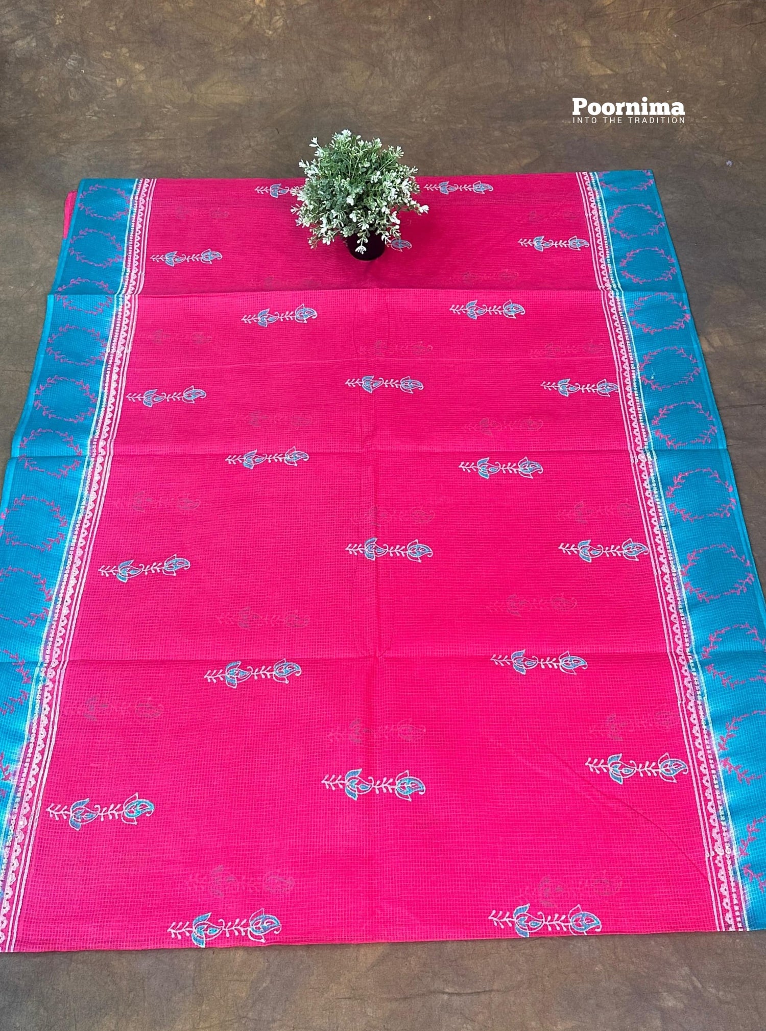 PINK AND BOTTLE GREEN COLOUR COMBINATION ALL OVER DESIGN MONGA COTON