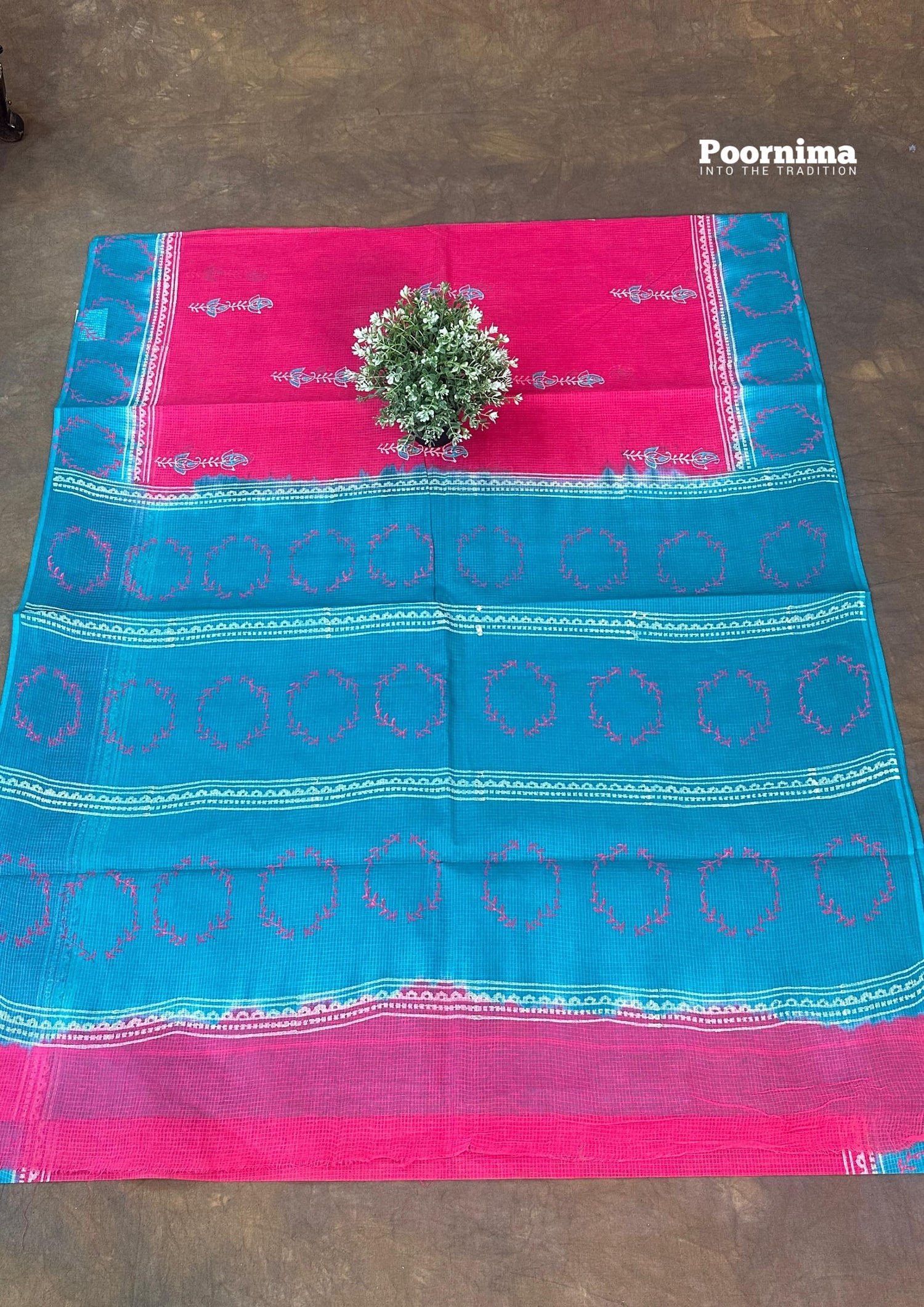 PINK AND BOTTLE GREEN COLOUR COMBINATION ALL OVER DESIGN MONGA COTON