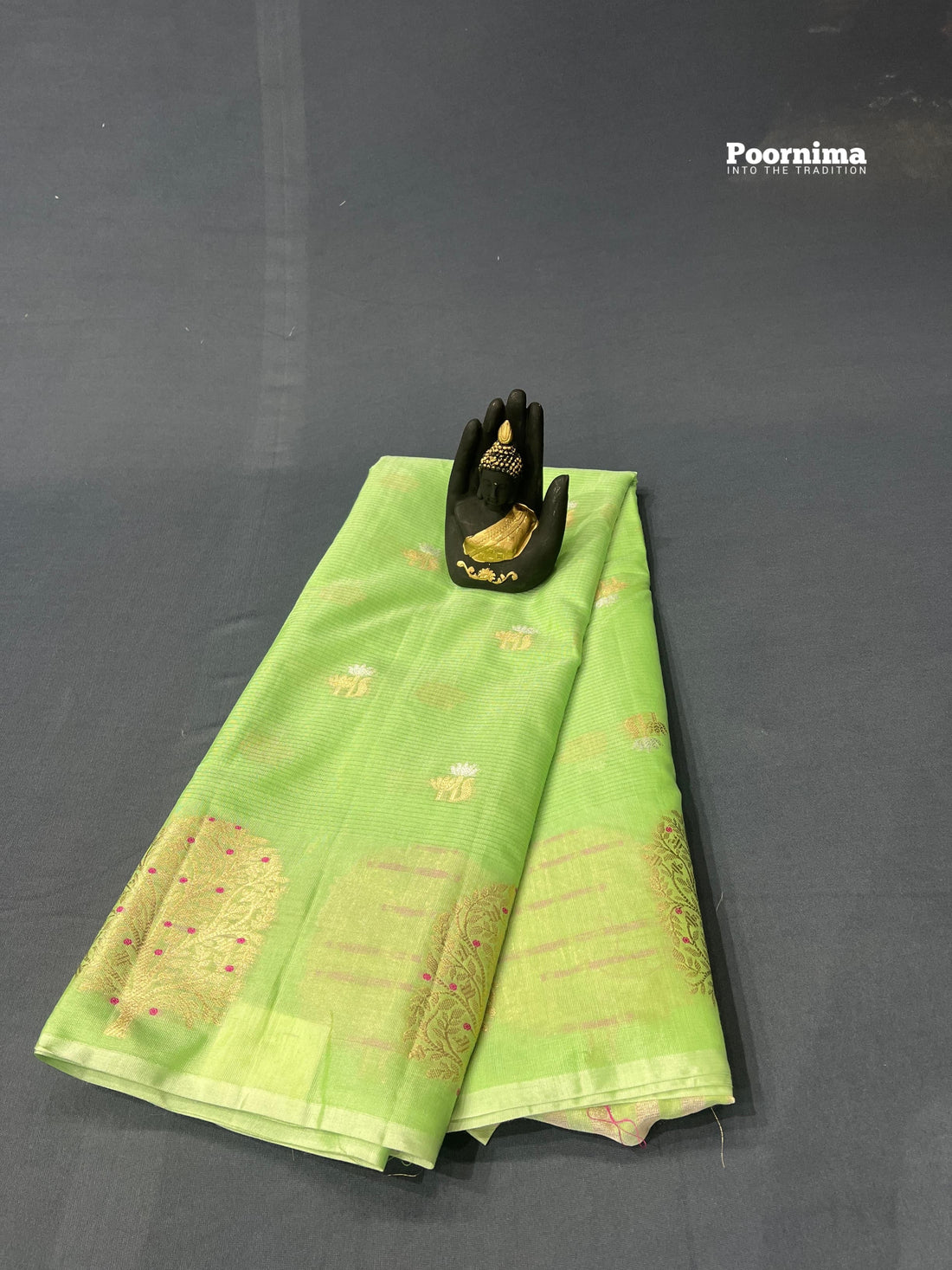 PISTHA GREEN AND BORDER WITH MINAKARI ALL OVER D=SAREE SMALL BUTTA S