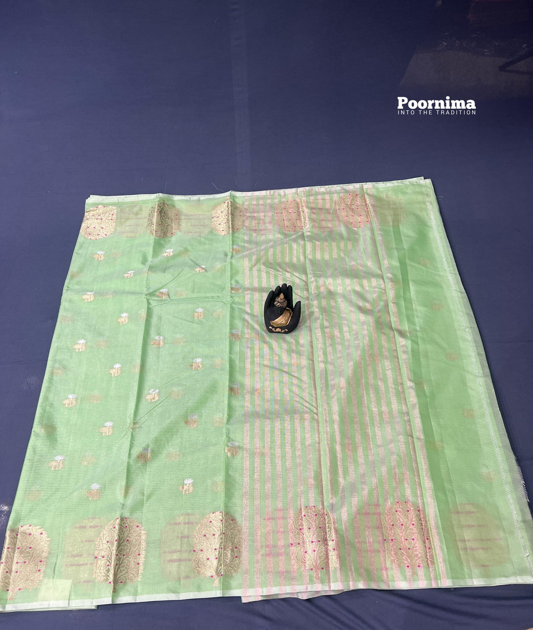 PISTHA GREEN AND BORDER WITH MINAKARI ALL OVER D=SAREE SMALL BUTTA S
