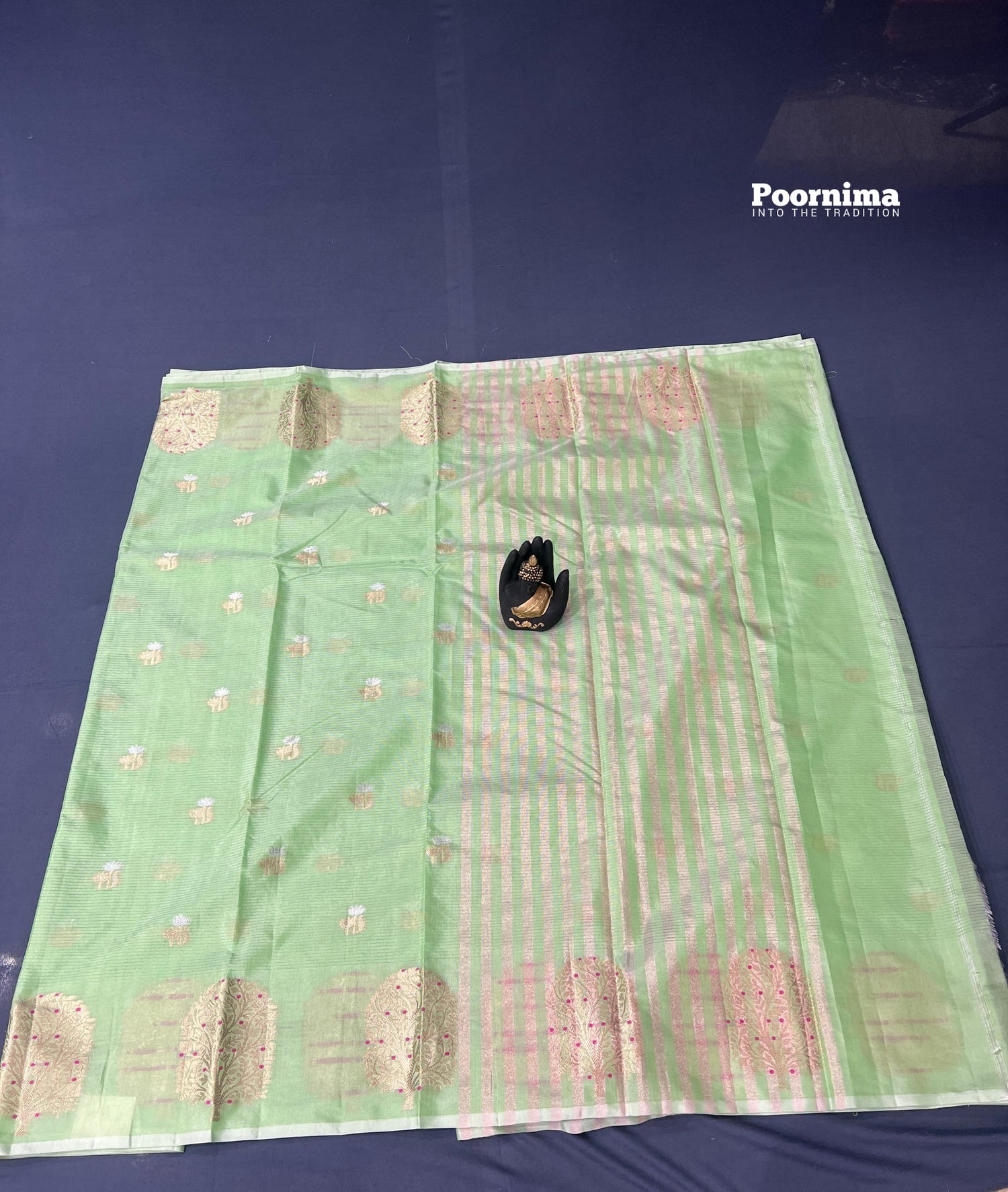 PISTHA GREEN AND BORDER WITH MINAKARI ALL OVER D=SAREE SMALL BUTTA S