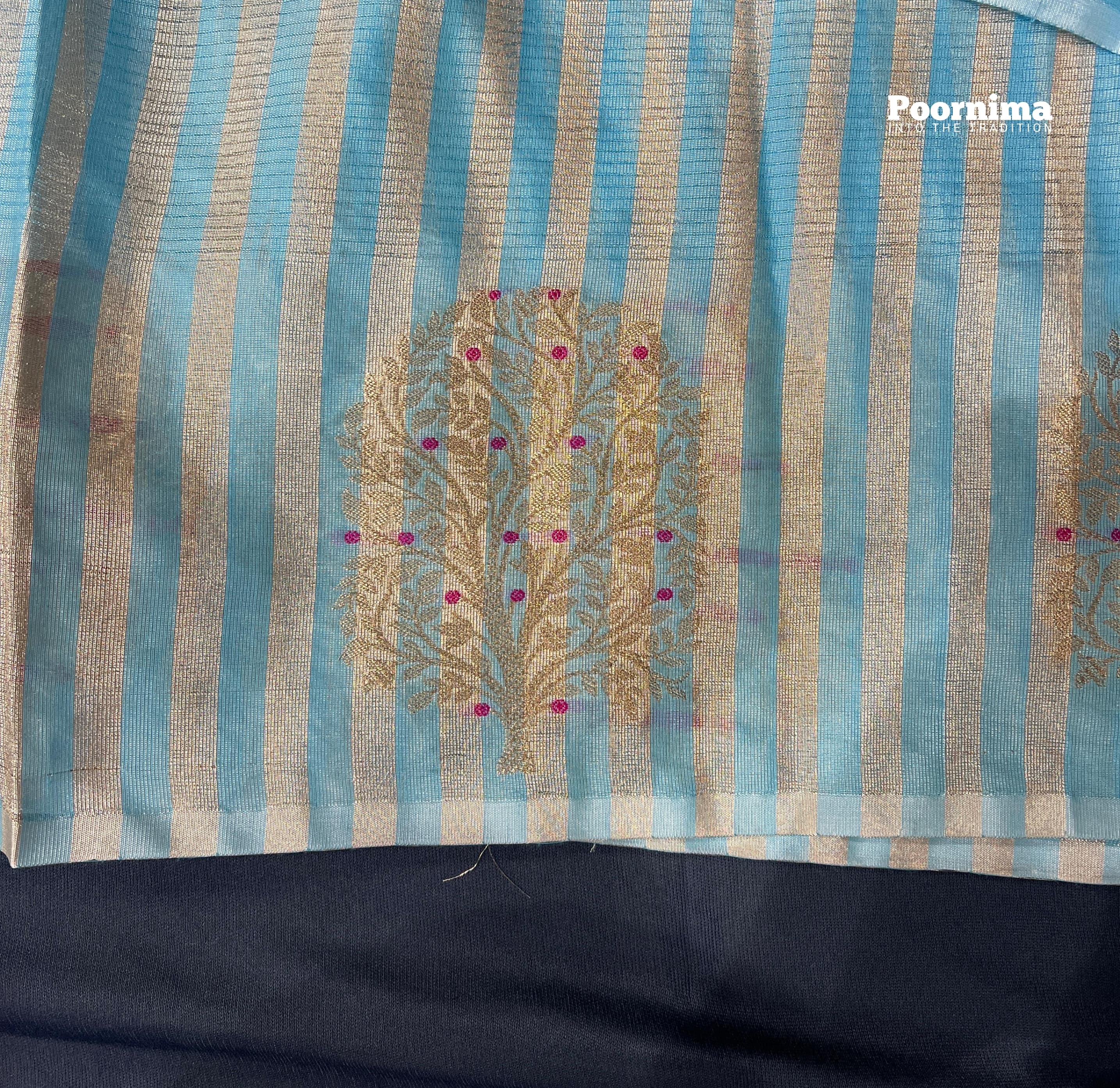 CHANDERI - SKY BLUE AND BORDER WITH MINAKARI WORK