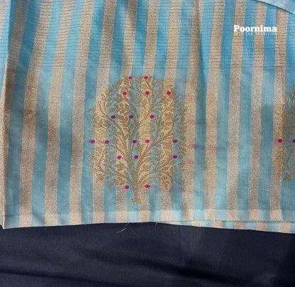 CHANDERI - SKY BLUE AND BORDER WITH MINAKARI WORK