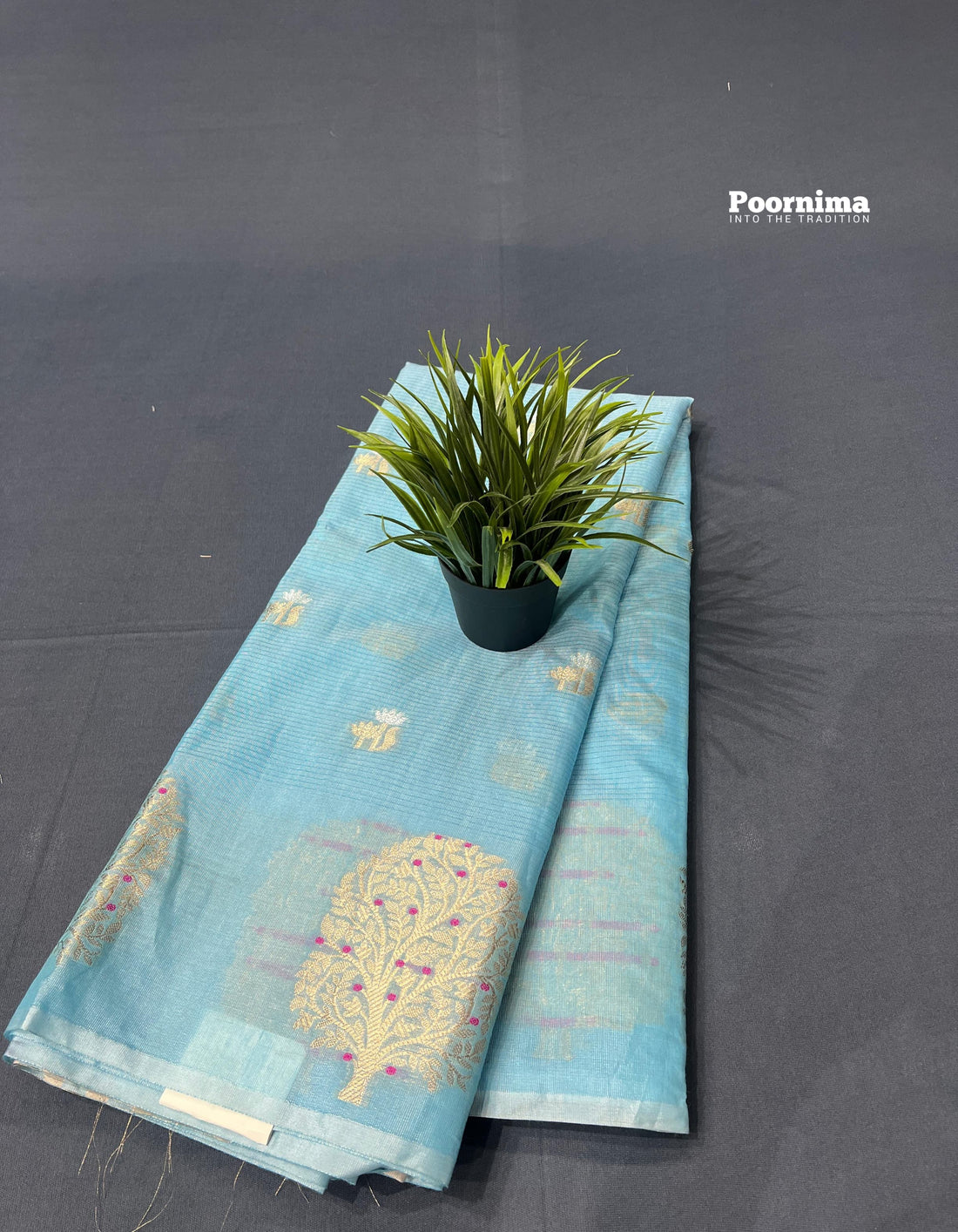 CHANDERI - SKY BLUE AND BORDER WITH MINAKARI WORK