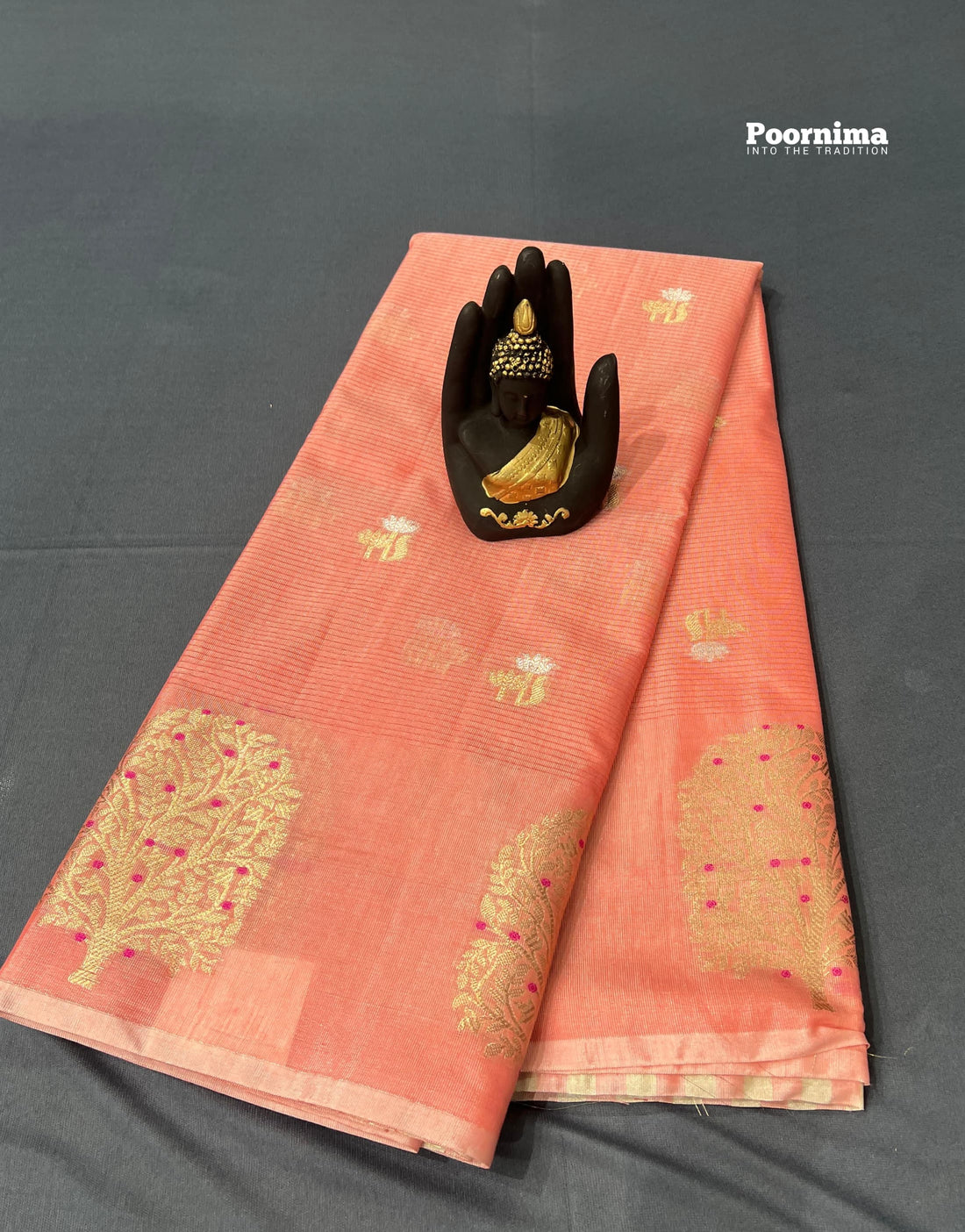 CHANDERI PEACH  COLOUR AND BORDER WITH MINAKARI WORK ALL OVER SAREE WITH SMALL BOOTA
