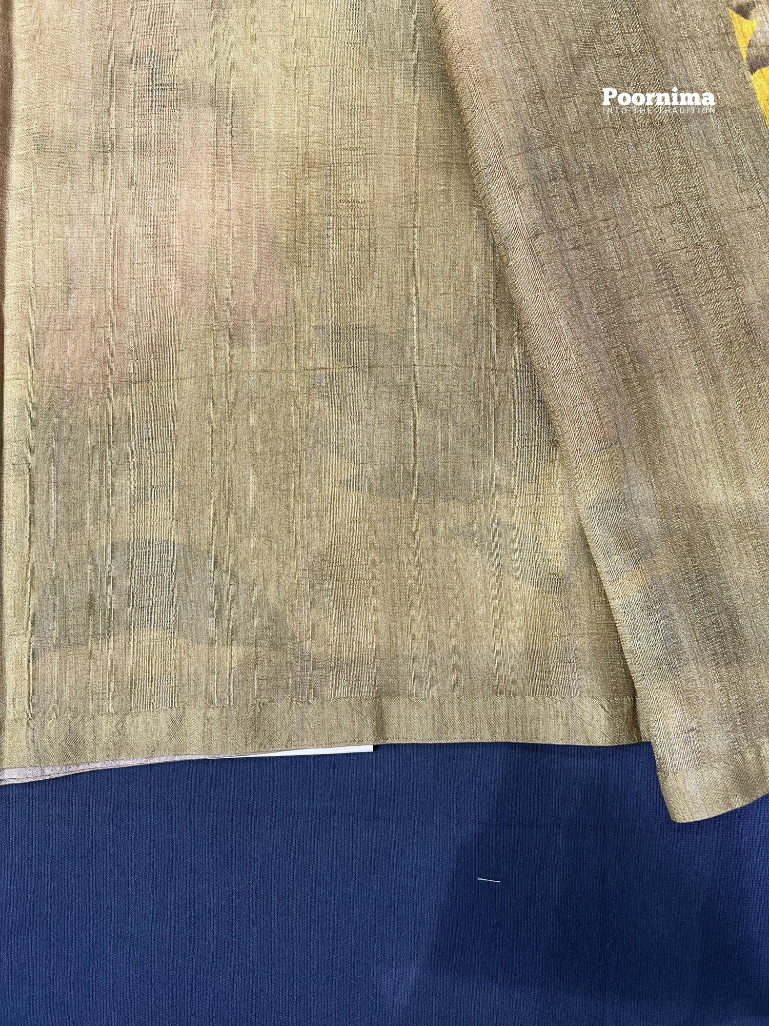 YELLOW COLOUR THUSSER WITH ALL OVER SAREE LIFE AND FLOWERS DESIGN