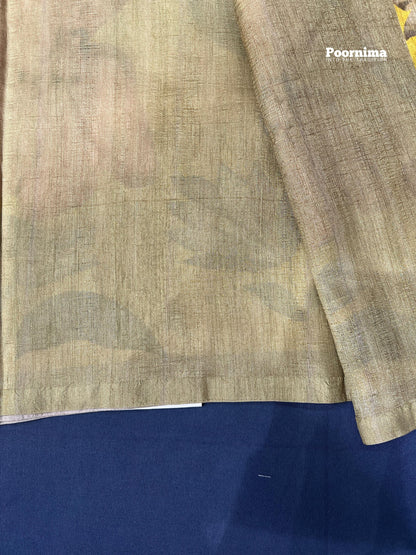 YELLOW COLOUR THUSSER WITH ALL OVER SAREE LIFE AND FLOWERS DESIGN