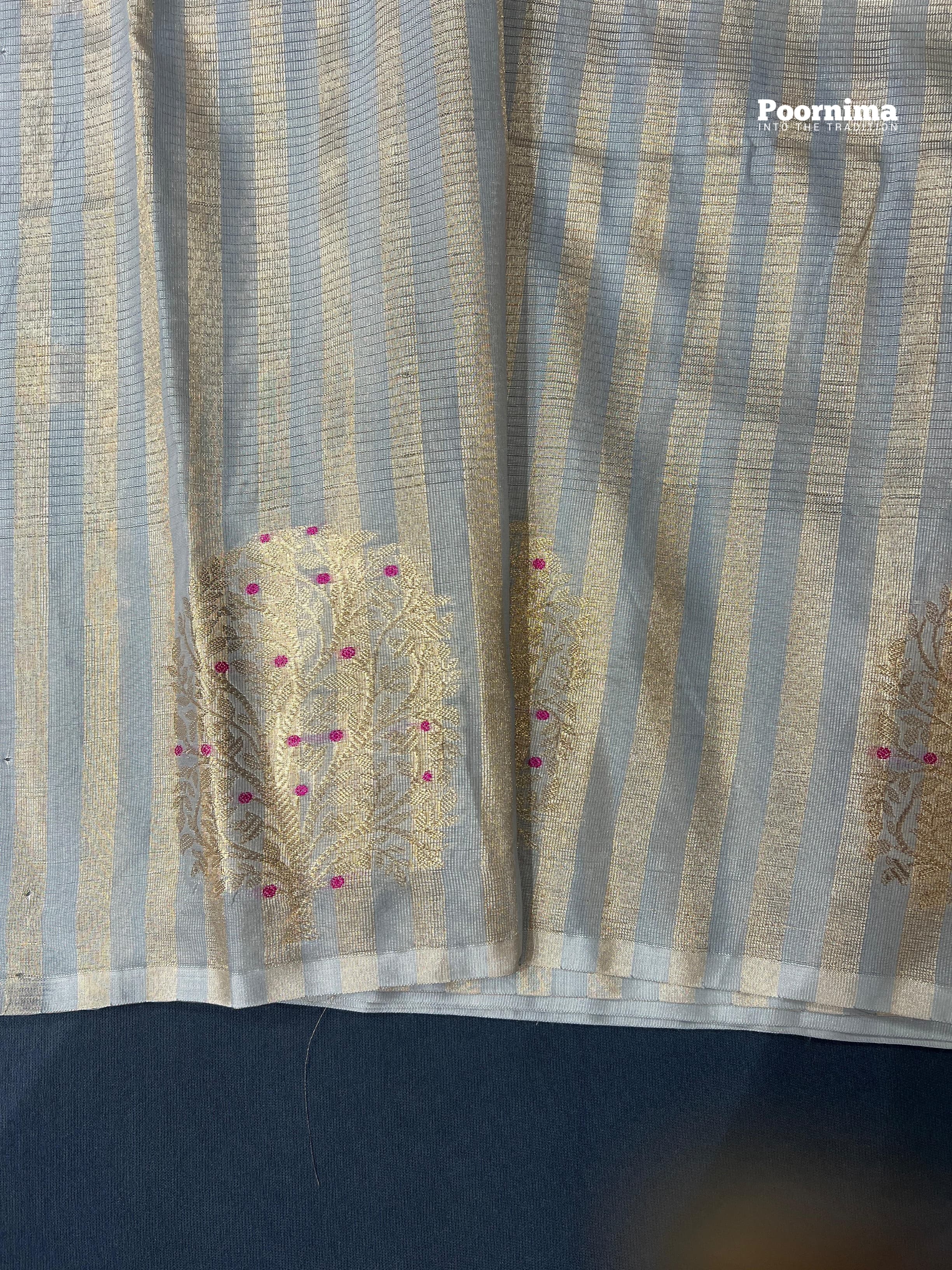 CHANDERI  AND BORDER WITH PINK MINAKARI ALL OVER SAREEE SMALL BUTAS