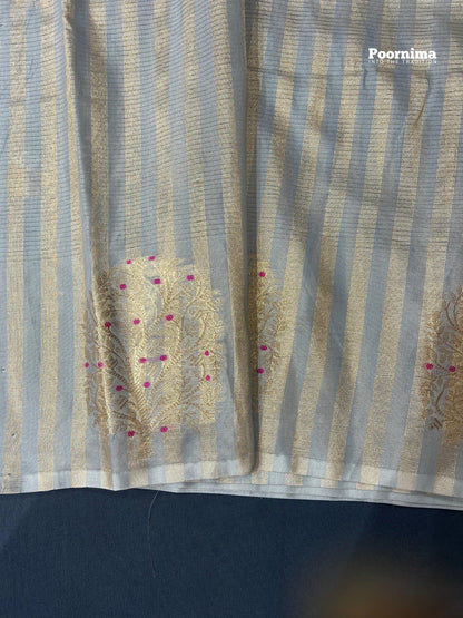 CHANDERI  AND BORDER WITH PINK MINAKARI ALL OVER SAREEE SMALL BUTAS