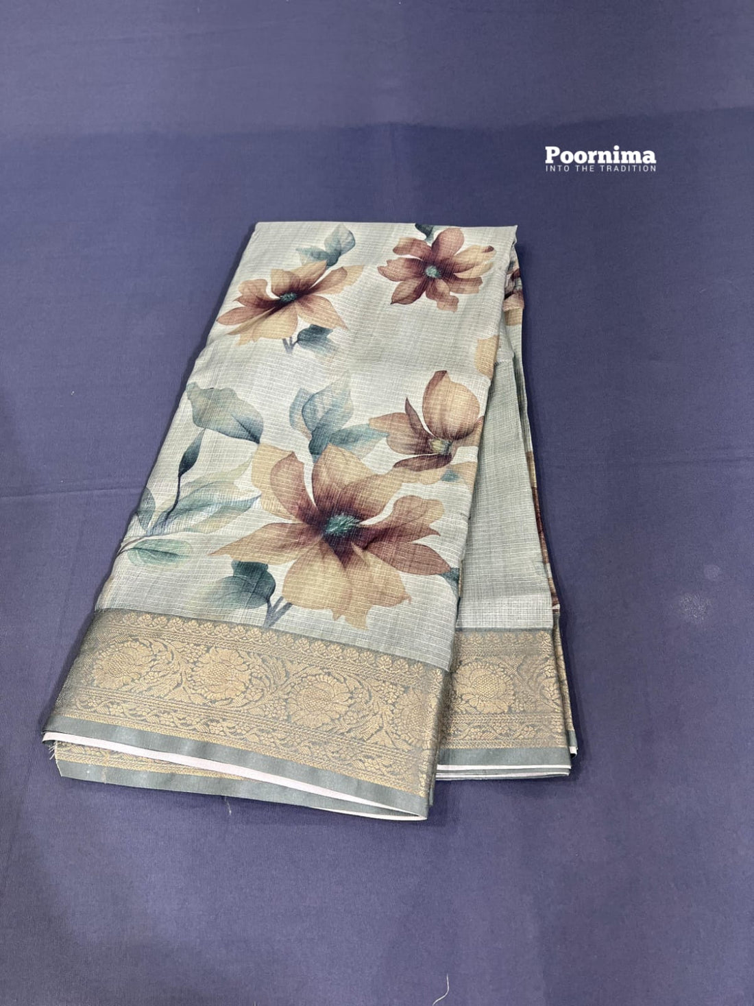 KOTA SAREE WITH GREEN SHADE COLUR AND ALL OVER SAREE FLOWERS DESIGN