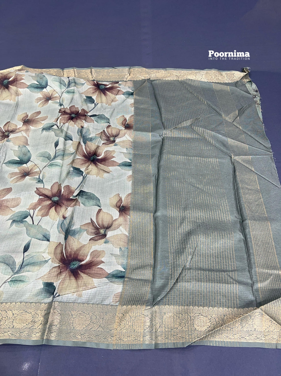 KOTA SAREE WITH GREEN SHADE COLUR AND ALL OVER SAREE FLOWERS DESIGN