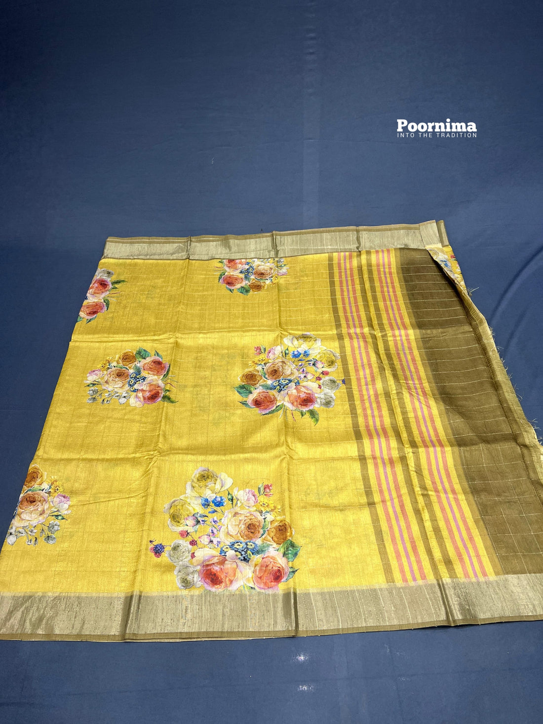 THIK YELLOW THUSSER WITH ALL OVER SAREE WITH FLOWERS DESIGHN