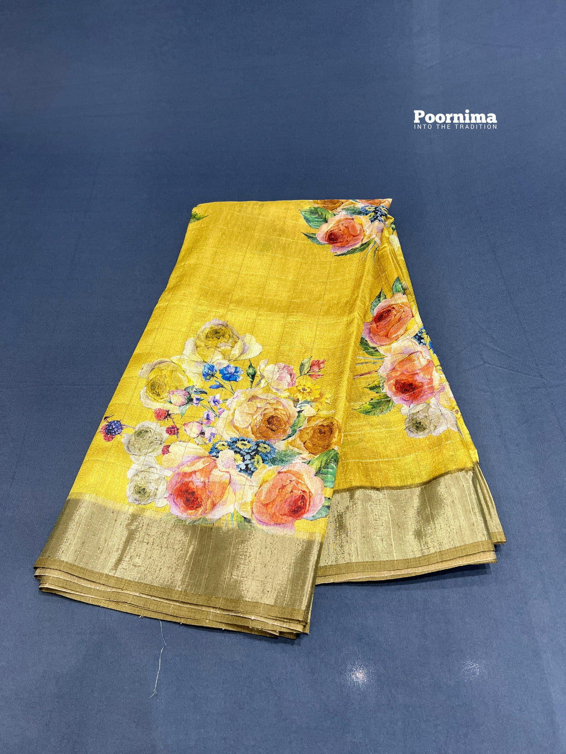 THIK YELLOW THUSSER WITH ALL OVER SAREE WITH FLOWERS DESIGHN