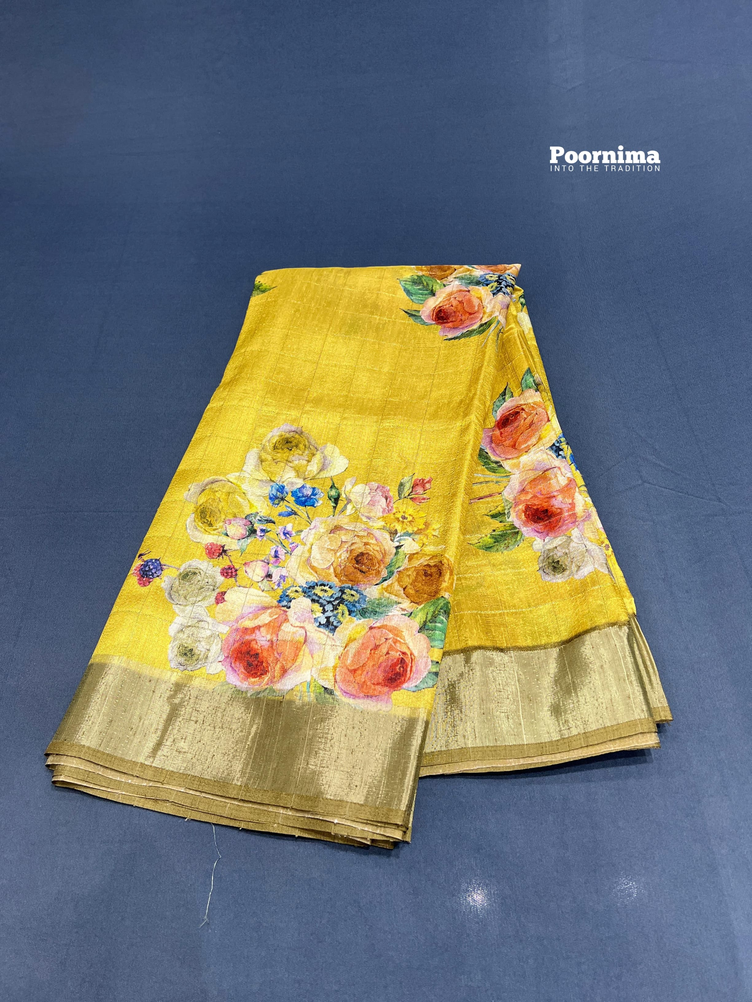 THIK YELLOW THUSSER WITH ALL OVER SAREE WITH FLOWERS DESIGHN