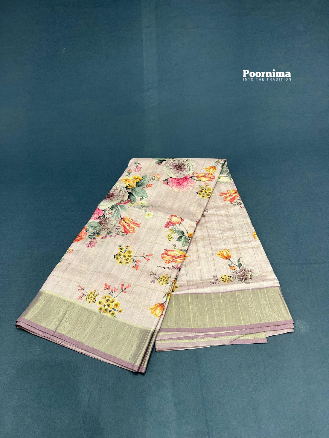 LIGHT PINK TUSSAR AND CHECKS ALL OVER SAREE WIOTH FLOWERS DESIGHN