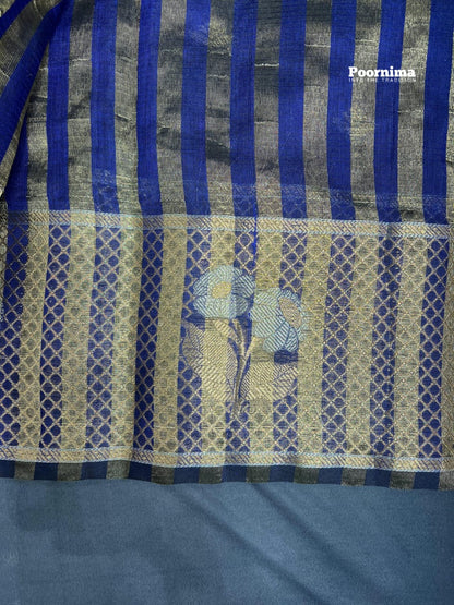 SILK BY COTTON ROYAL BLUE ALLOVER SAREE WITH GOLD BUTTES