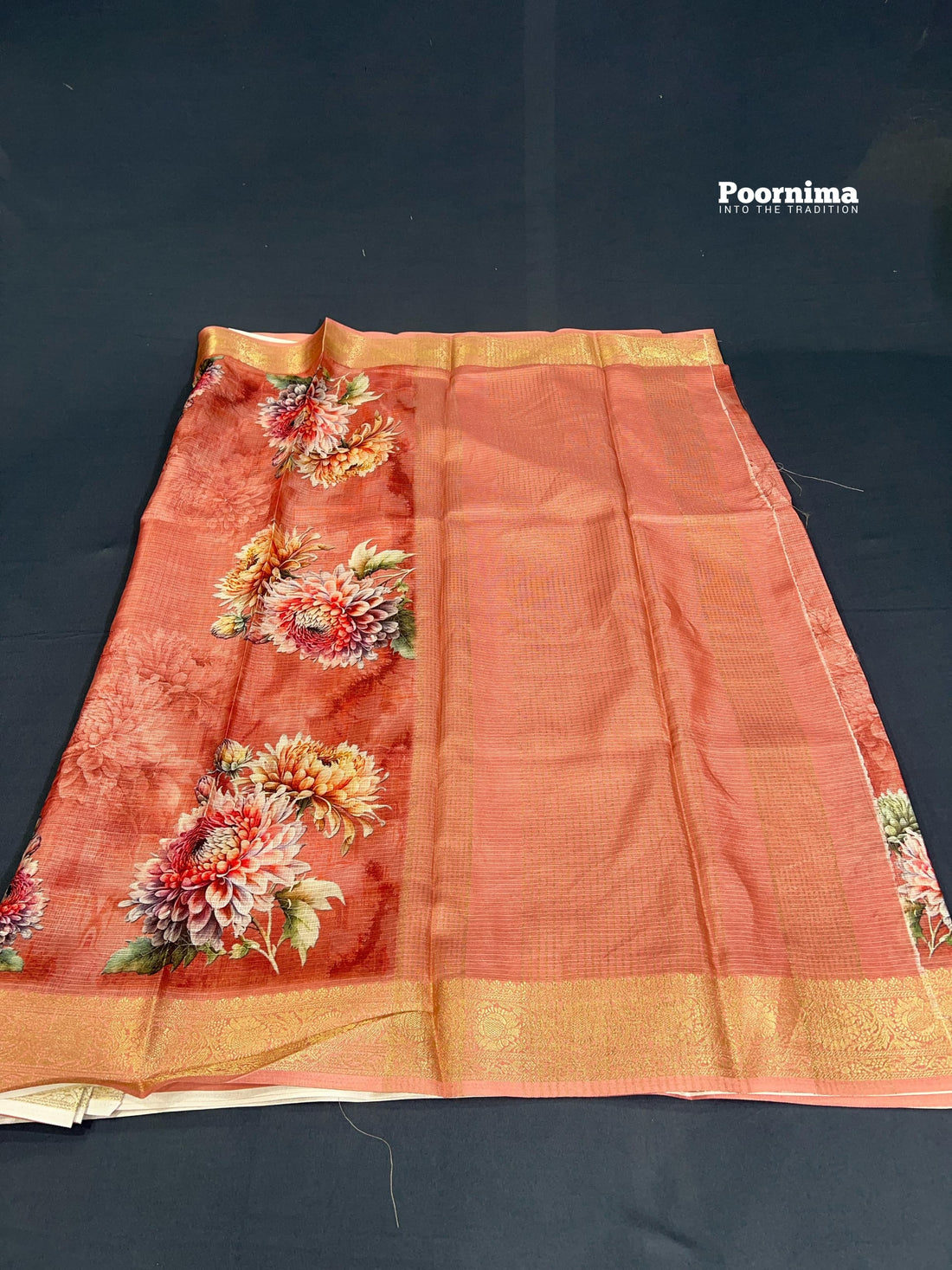 KOTA SAREE WITH ALLOVER FLOWERS DESIGN PEACH SHADE