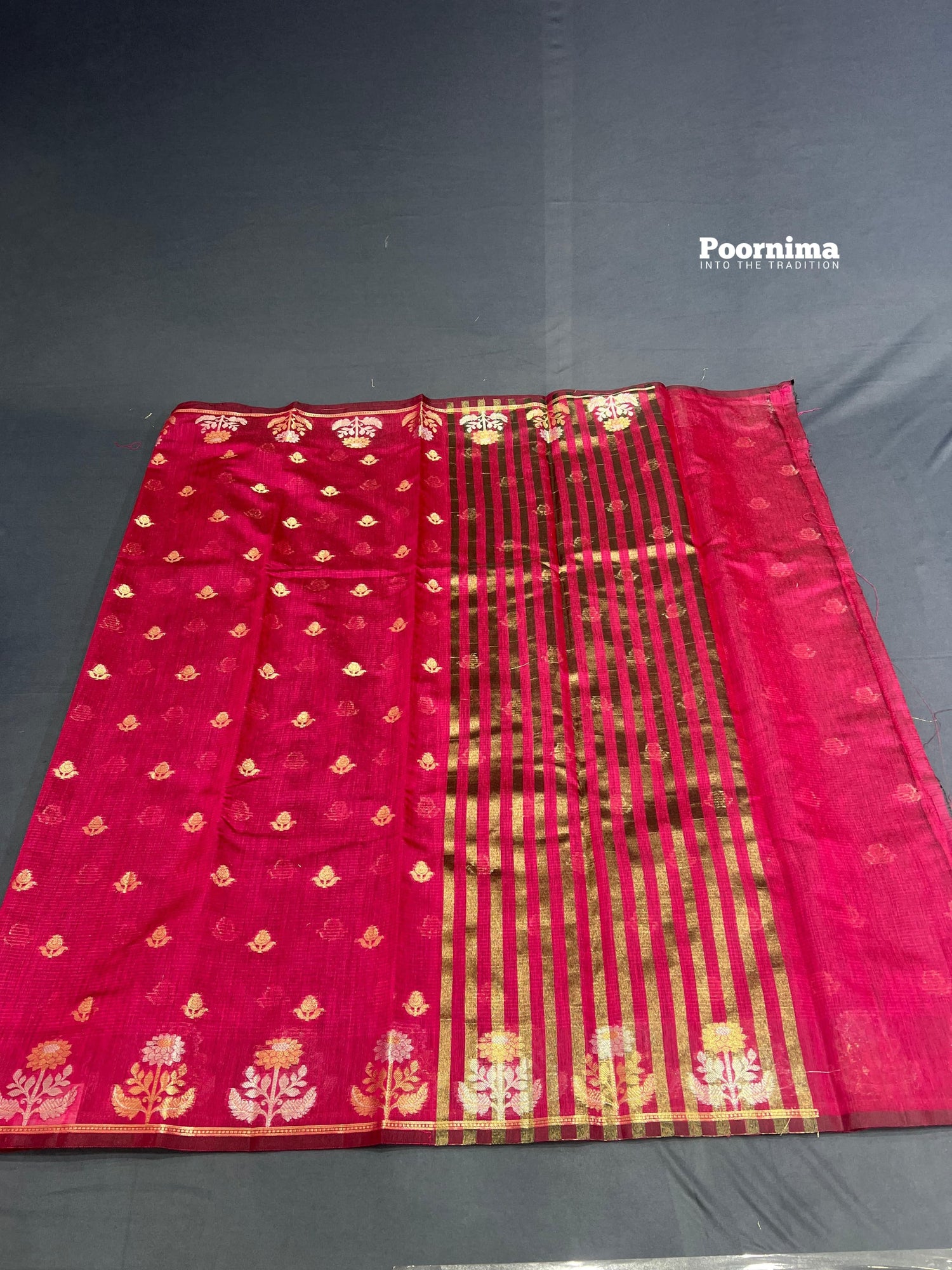 SILK BY COOTAN AND NICE RANI PINK COLOUR COMBINATION ALLOVER SAREE GOLD BUTTES