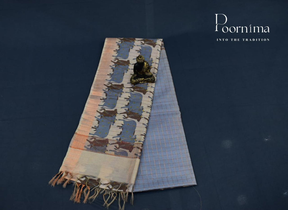 SEMI TUSSAR WITH CREAM AND YASH COLOUR COMBINATION