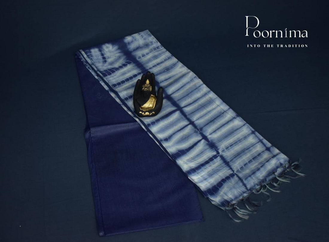 SEMI TUSSAR WITH NAVI BLUE CLOUR COMBINATION