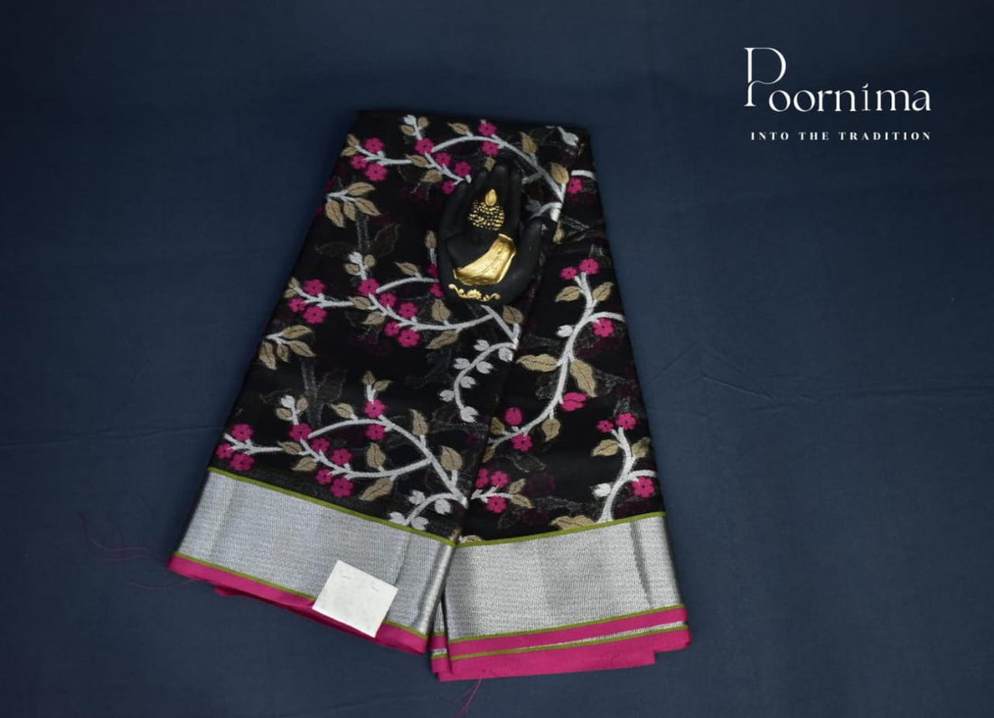 KOTA SAREE WITH BLACK AND PINK COLOUR COMBINATION