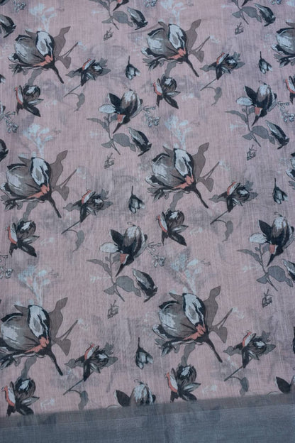 LIGHT PINK- LINEN COTTON FLORAL PRINT SAREE