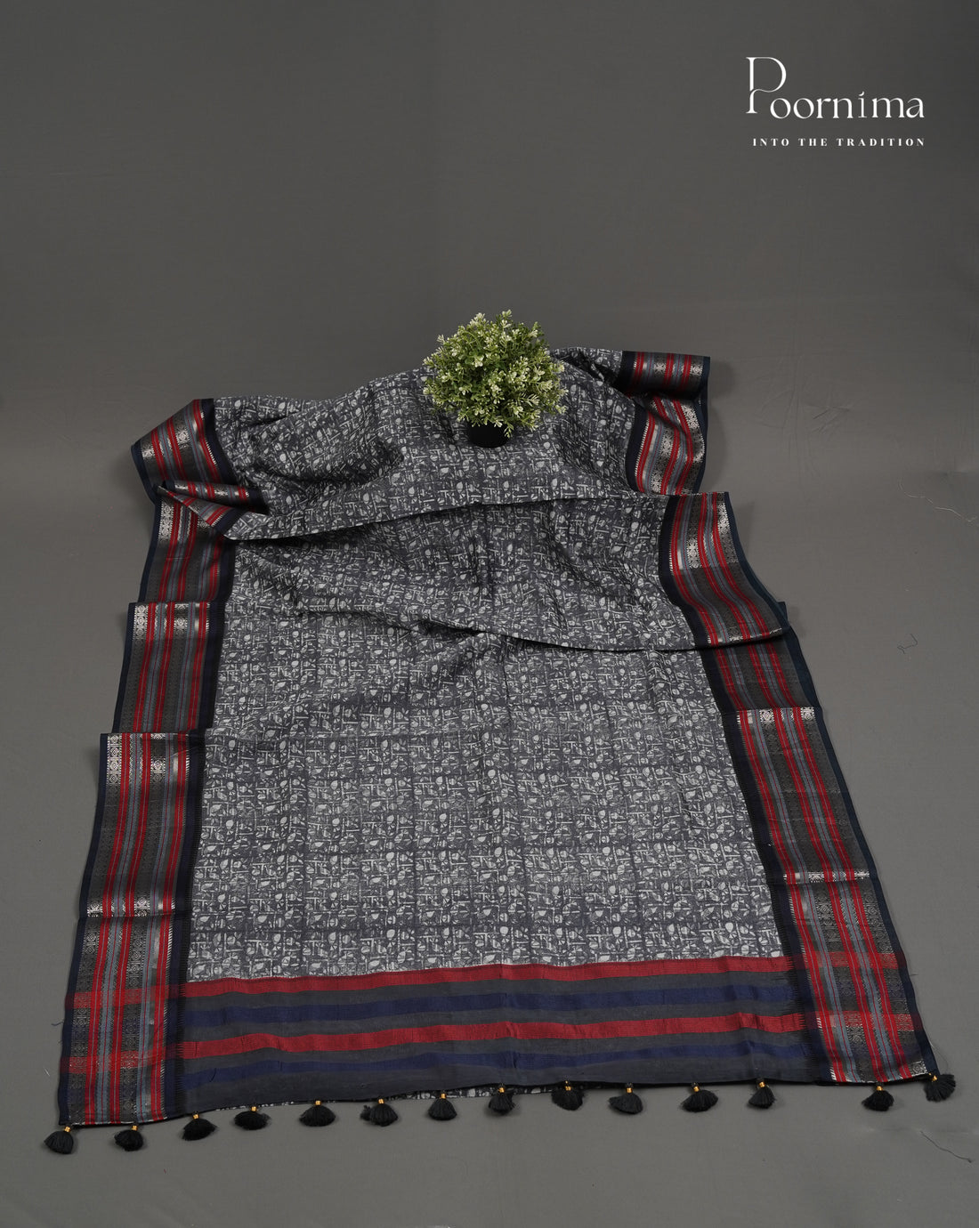 DARK GREY - SILK COTTON WITH ALLOVER DIGITAL PRINT AND VIDHARVA BORDER