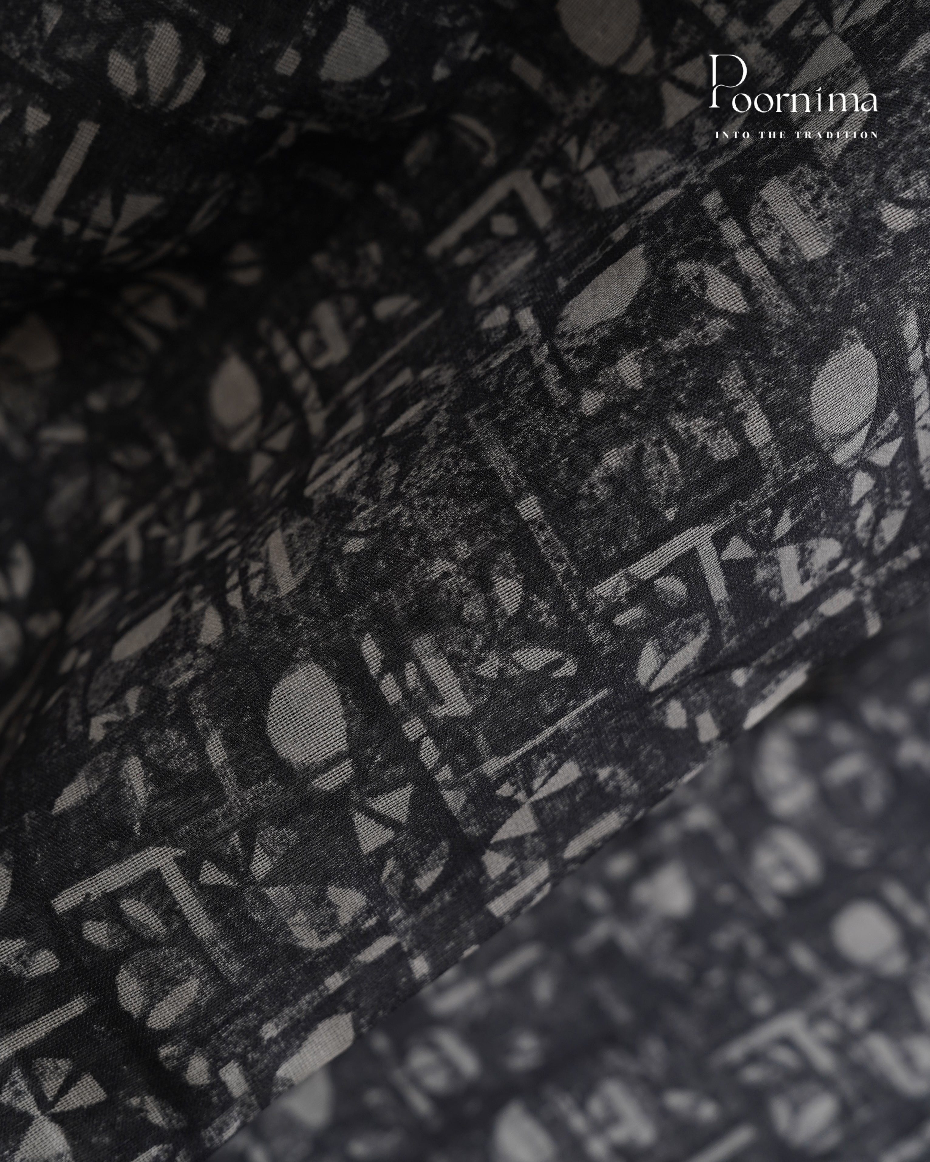 DARK GREY - SILK COTTON WITH ALLOVER DIGITAL PRINT AND VIDHARVA BORDER