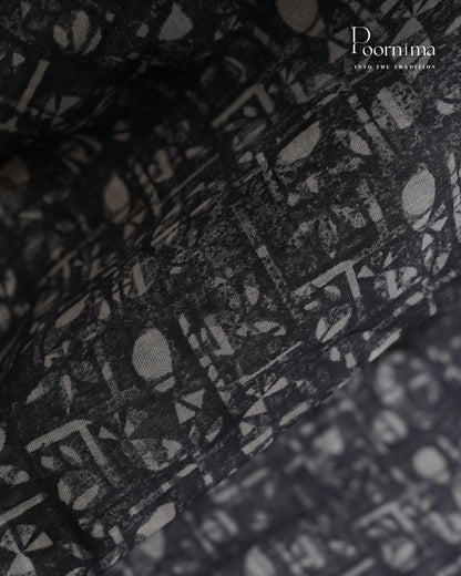 DARK GREY - SILK COTTON WITH ALLOVER DIGITAL PRINT AND VIDHARVA BORDER